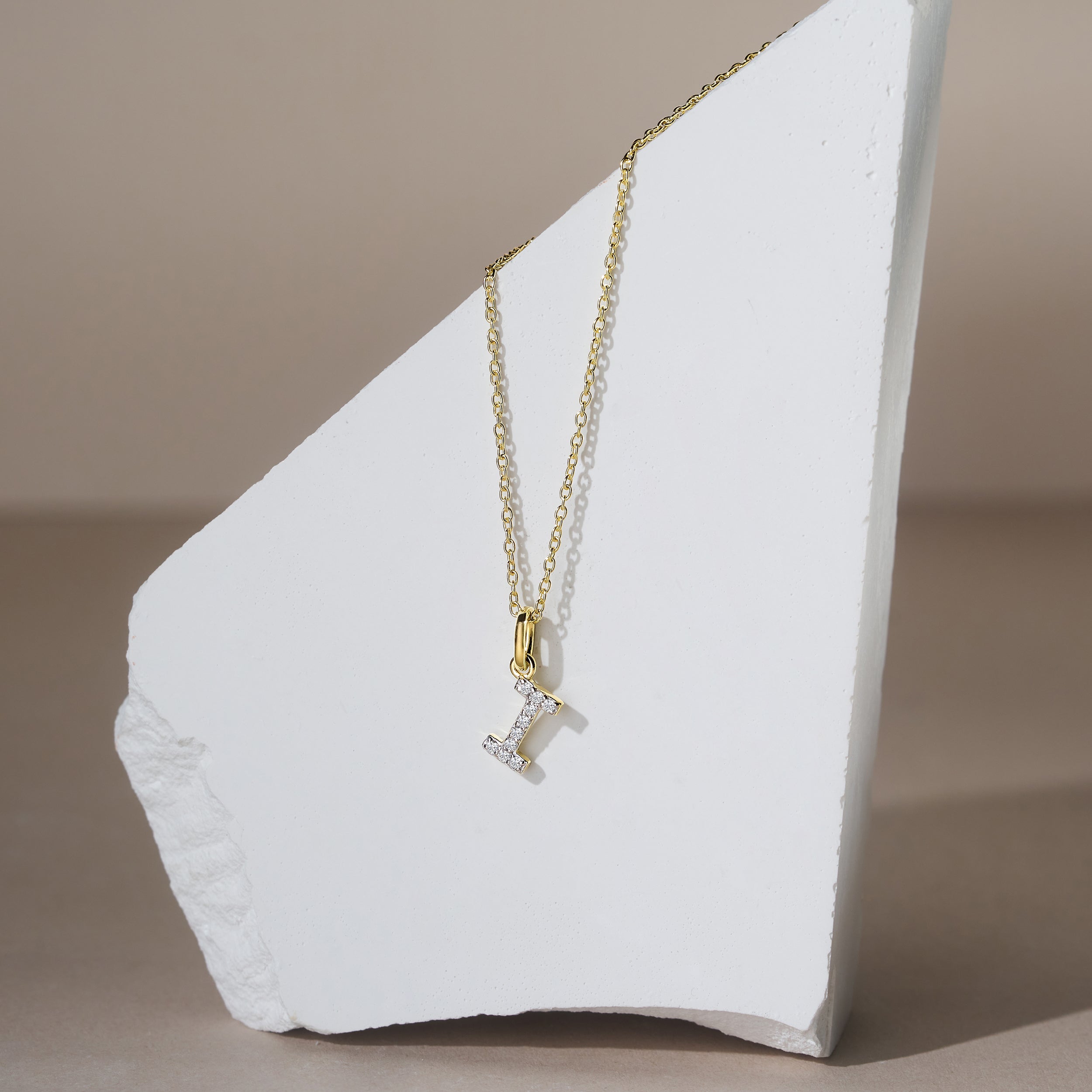 Love Letter Initial I Lab Diamond Necklace set in 18K Gold Vermeil